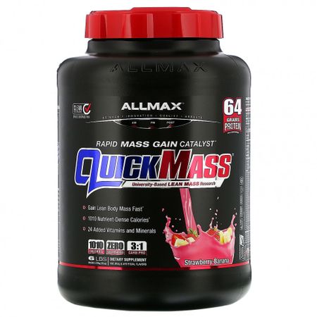 ALLMAX Nutrition, Quick Mass, катализатор быстрого набора массы, клубника-банан, 2,72 кг (6 фунтов)