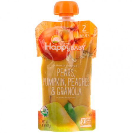 Happy Family Organics, Органическое детское питание, этап 2, от 6 месяцев, груши, тыква, персики и мюсли, 113 г (4 унции)