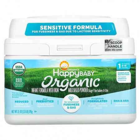 Happy Family Organics, Organics Happy Baby, смесь для младенцев с железом, этап 2, 0–12 месяцев, 595 г (21 унция)
