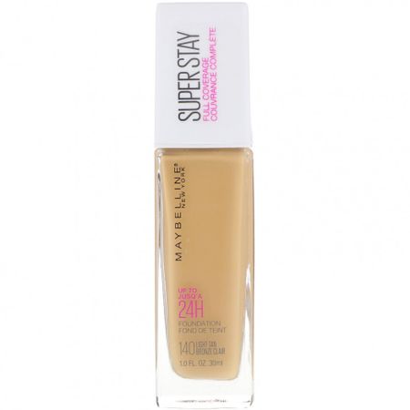 Maybelline, Тональная основа с высокой покрывающей способностью Super Stay, оттенок 140 «Легкий загар», 30 мл