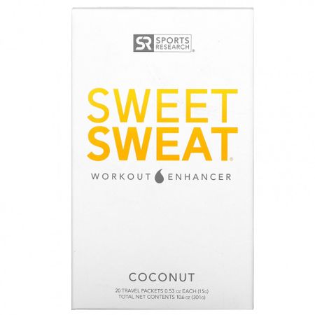 Sports Research, Sweet Sweat Workout Enhancer, кокос, 20 дорожных пакетиков, 0,53 унции (15 г) каждый