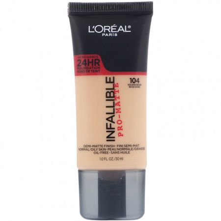 L'Oreal, Тональная основа Infallible Pro-Matte, оттенок Golden Beige 104, 30 мл