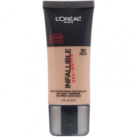 L'Oreal, Тональная основа Infallible Pro-Matte, оттенок кремовый коричневый 110, 30 мл