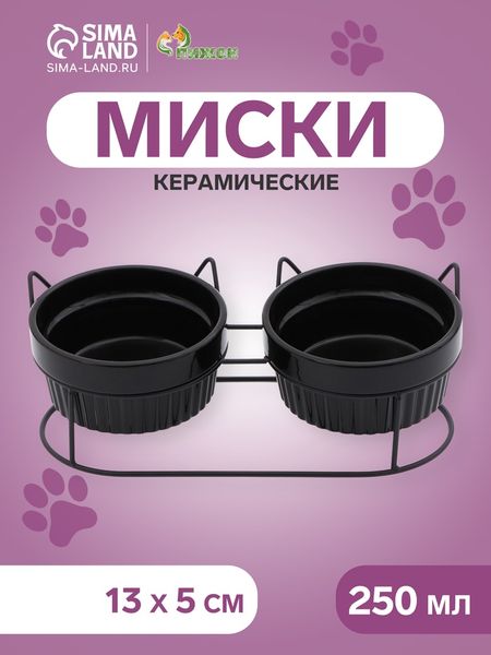 Миски керамические на подставке 2×250 мл