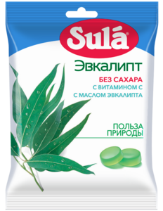 Sula Эвкалипт Леденцы без сахара с витамином С и маслом эвкалипта 60 г