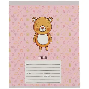 Тетрадь в клетку Listoff, "Зверята", 12 листов, в ассортименте