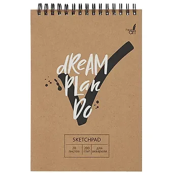 Скетчбук 140*200 20л "Dream and Do" акварельн., с перф., 200г/м2, обл крафт рельеф. краска, евроспираль