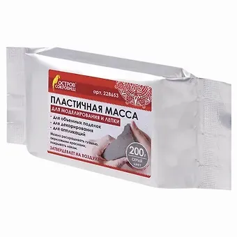 Паста (масса) для моделирования и лепки "Остров сокровищ", отвердевающая, 200 г, серая