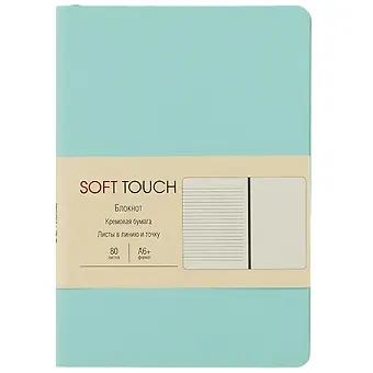Записная книжка А6 80л "Soft Touch. Весенний мятный" иск.кожа, инт.обл., лин., тчк., нелин., ляссе, инд.уп.