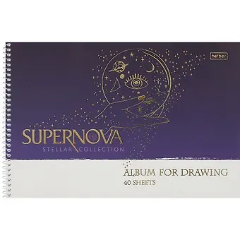 Альбом для рисования Hatber, Supernova, А4, 40 листов, на спирали, в ассортименте