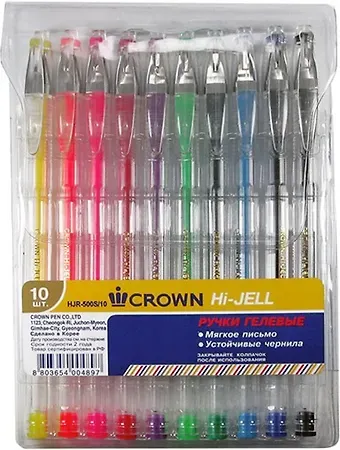 Ручки гелевые Crown, 10 цветов 0,5 мм