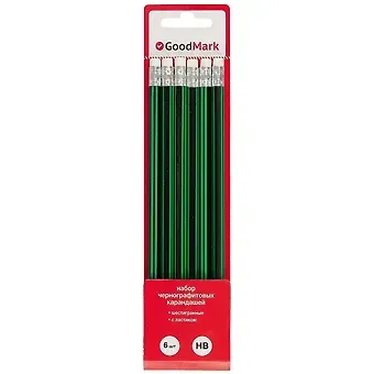 Карандаши GoodMark, чернографитные с ластиком 6 штук