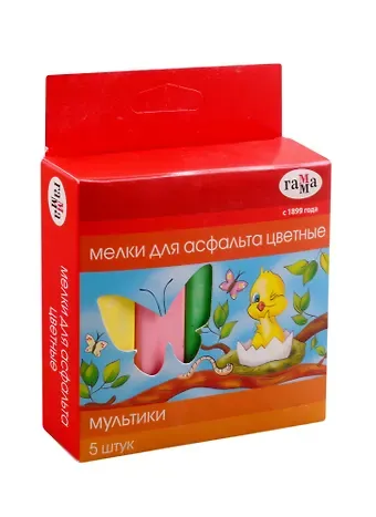 Мелки цветные 05шт асфальтные "Мультики", к/к, Гамма