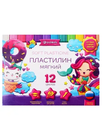 Пластилин 12цв 240гр "Для девочек" к/к., стек, Глобус