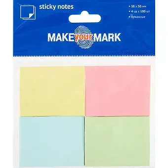 Набор блоков для записей «Make your mark», пастельные,  4 по 100 листов, 5 х 3.8 см