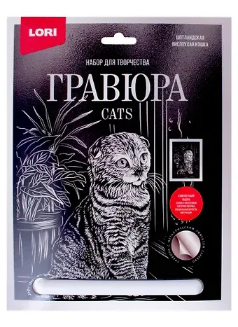 Набор для творчества. Гравюра большая с эффектом серебро "Шотландская вислоухая"