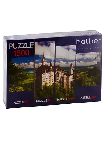 Пазл HATBER Premium 250+500+500+250 элментов 4 картинки в 1 коробке-Замок в горах