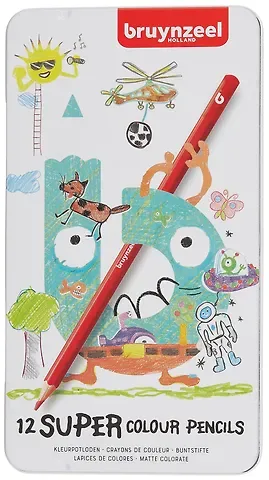 Карандаши цветные 12цв "Kids Super Colour" металл.кор., Bruynzeel