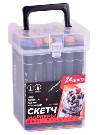 Маркеры для скетчинга двухсторонние 24цв., пласт.упаковка, Fenix-Art
