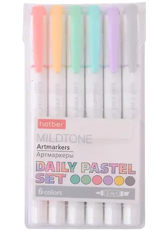 Маркеры для скетчинга 06цв "Mildtone PASTEL" двухсторонние, блистер, Hatber
