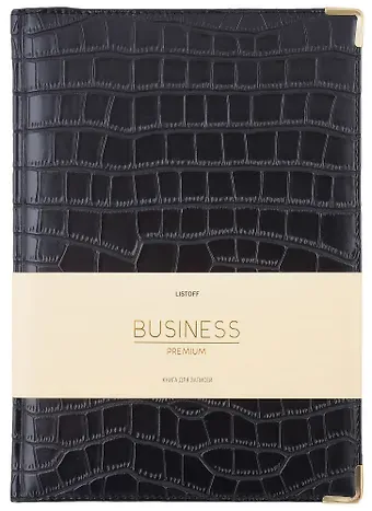 Книга для записей А4 100л кл. "BUSINESS PREMIUM. Impact (черный)" иск.кожа, поролон, мет.уголки, тонир.блок. зол.торец, 2 ляссе, инд.уп.