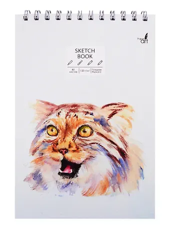 Скетчбук А5+ 80л "SKETCHBOOK. Дикий кот" белый офсет, 120г/м2, 7БЦ