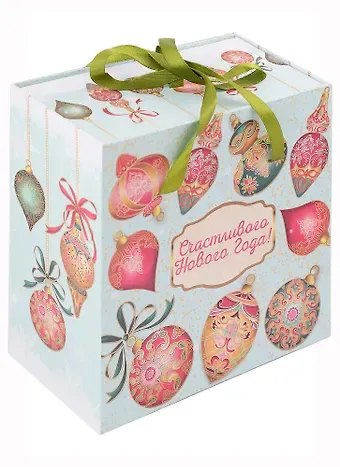 Коробка подарочная "Игрушки на голубом" 18*18*9,5 Новый год, картон