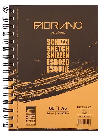 Альбом для зарисовок 14,8*21см 60л "Schizzi" спираль, 90г/м2, темная обложка, Fabriano