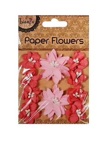 Набор для творчества Цветы с бусинами Paper Flower 2больш.+ 8маленьк.,розовые с красными