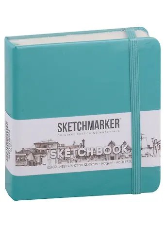 Скетчбук 12*12 80л "Sketchmarker" изумрудный, нелинованн. 140г/м2, слоновая кость, тв.обл.