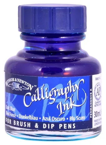 Тушь для каллиграфии 30мл темно-синяя (синяя крышка), Winsor&Newton