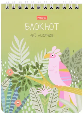 Блокнот А6 40л кл. "Джунгли" мел.картон, гребень, ассорти