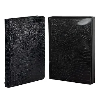 Ежедневник недат. А5+ 192л 175x245 "Аллигатор" чёрный, иск.кожа, тв.переплёт, поролон, офсет, ляссе, мет.уголки, подар.карт.коробка с ПВХ-крышкой