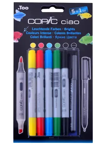 Набор маркеров Copic Ciao яркие цвета 5цв + 1 мультилинер 0.3мм