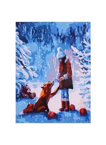 Холст с красками по номерам "Девочка и лисичка", 22 х 30 см