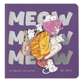 Записная книжка 170*170мм 40л "Meow", soft-touch ламинация, тиснение фольгой, скоба