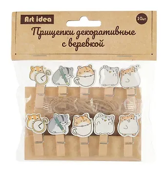 Прищепки декоративные с веревкой "Котики", 10 штук