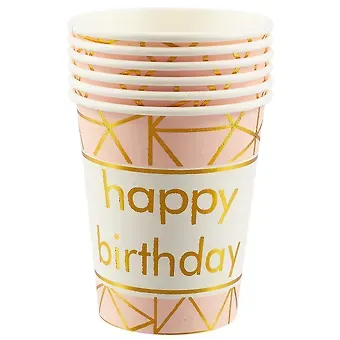 Набор бумажных стаканов Happy birthday на розовом фоне (6 шт) (12-01582-G1)