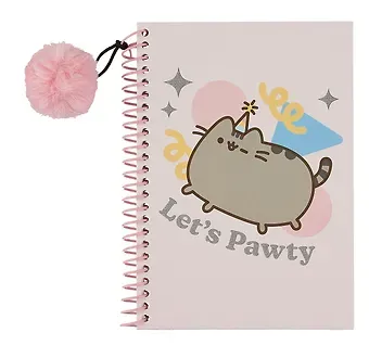 Книга для записей А5 48л "Pusheen" евроспираль, с  подвеской - помпоном, с наклейками