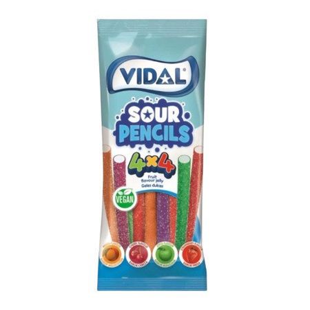 Жевательный мармелад VIDAL STIXI 4Х4 Карандаш Sоur Pencils Vegan, 90 г