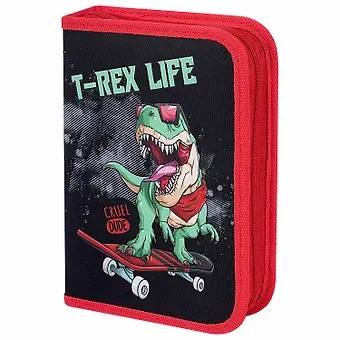 Пенал 1отд. "T-Rex Life" 20*14см, с 2-мя откид. планками, полиэстер, инд. уп.