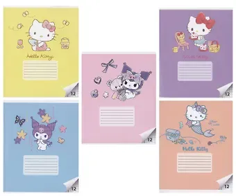 Тетрадь в клетку Hello Kitty + Kuromi, 12 листов, в ассортименте