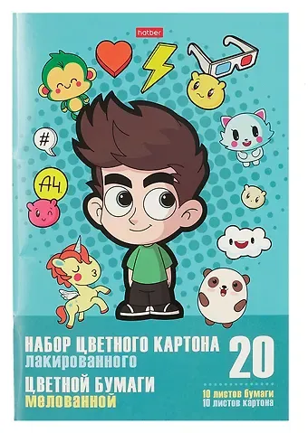 Картон цветной 10цв 10л А4 лак. + бумага цветная 10цв 10л А4 мел. "Влад А4" карт.папка