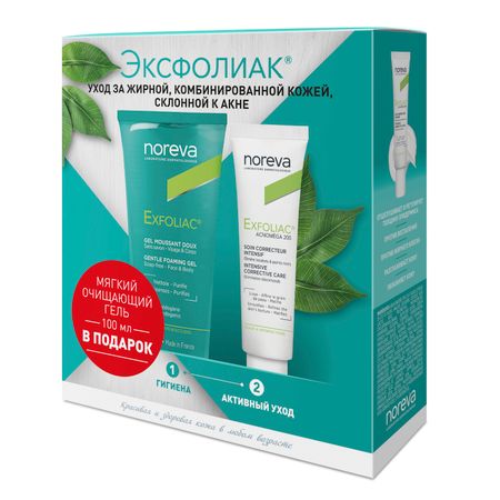 Норева Эксфолиак Акномега 200 Интенсивный корректирующий крем для лица 30млМягкий очищающий гель для лица и тела 100мл NN022023 1610₽
