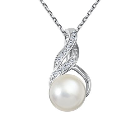 Серебряная подвеска с жемчугом и фианитами с родированием 1190₽
