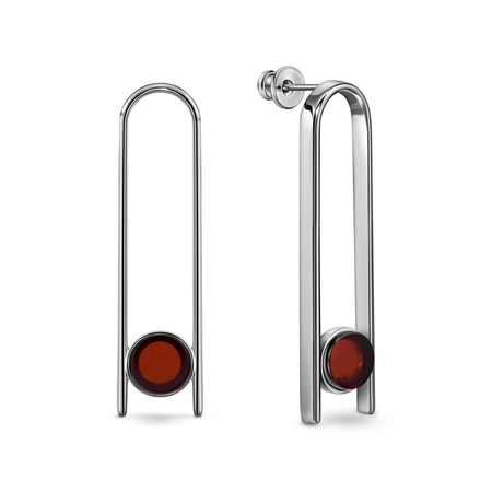 Серебряные серьги с янтарем и родированием 6550₽