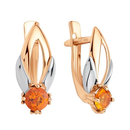 Золотые серьги с цитринами и родированием 30490₽