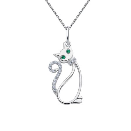 Серебряная подвеска Кошка с фианитами и родированием 1590₽