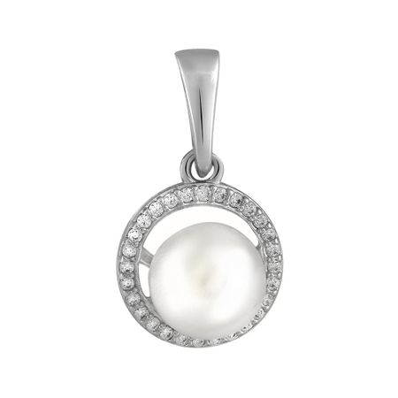 Серебряная подвеска с жемчугом и фианитами с родированием 1190₽