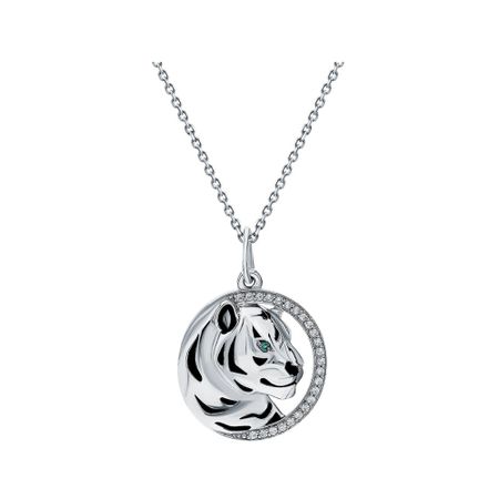 Серебряная подвеска Тигр с эмалью и фианитом и родированием 1990₽